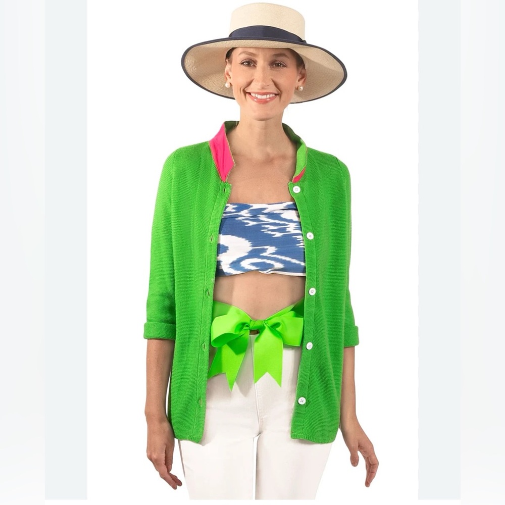 Gretchen Scott Designs Green Cardigan with Pink Accents
